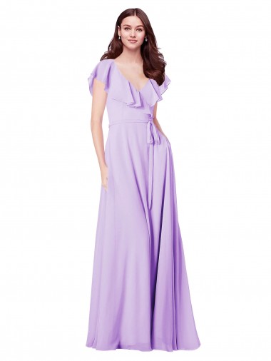 Cap Sleeves Lilac V-Neck V-Back Soft Chiffon A-Line Bridesmaid Dress / Formal Dress Newcastle