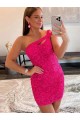Sleeveless Fuchsia One Shoulder Velvet Sequin Sheath Prom Dresses Newcastle